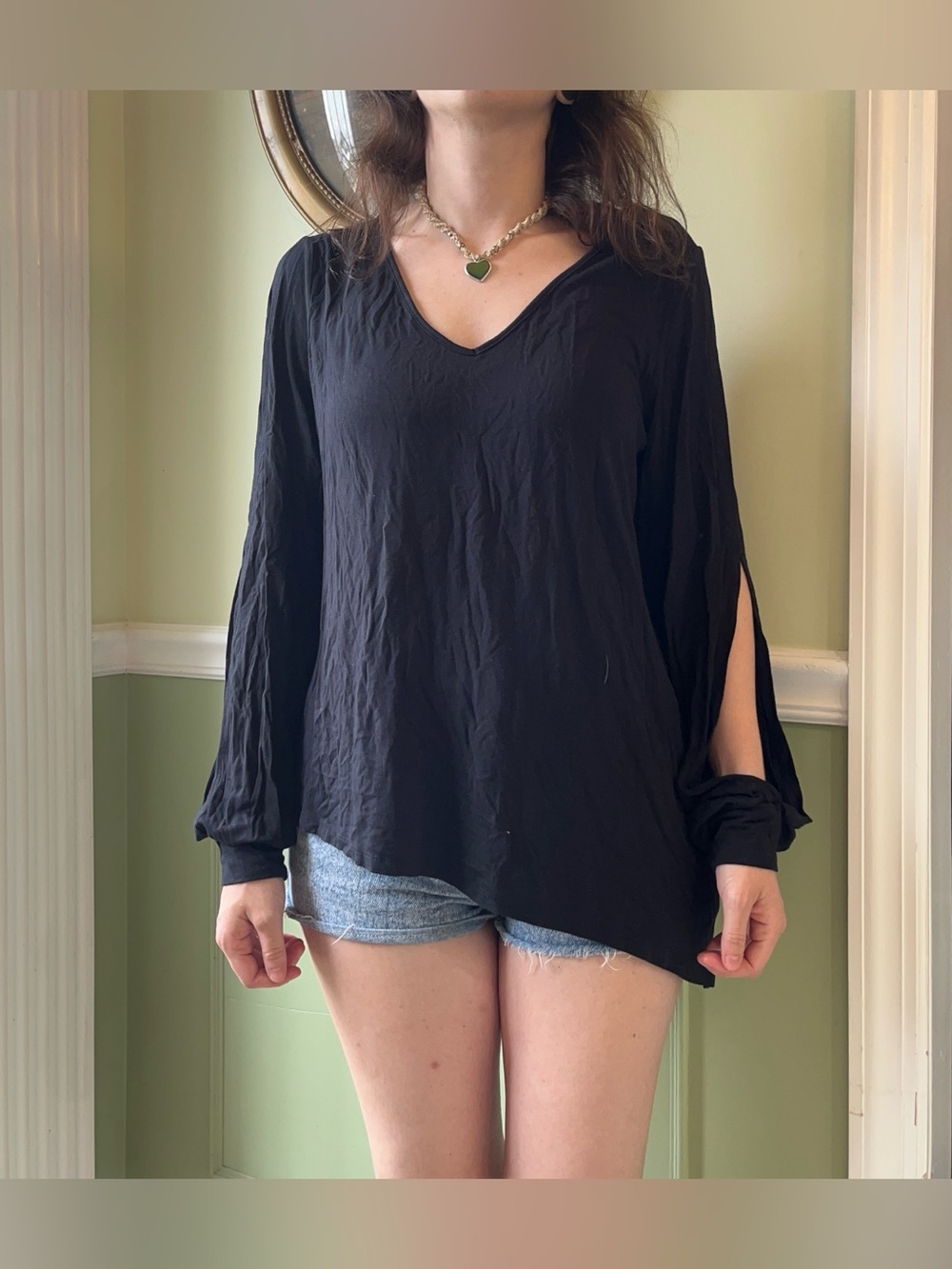 Venus black cold shoulder V neck top